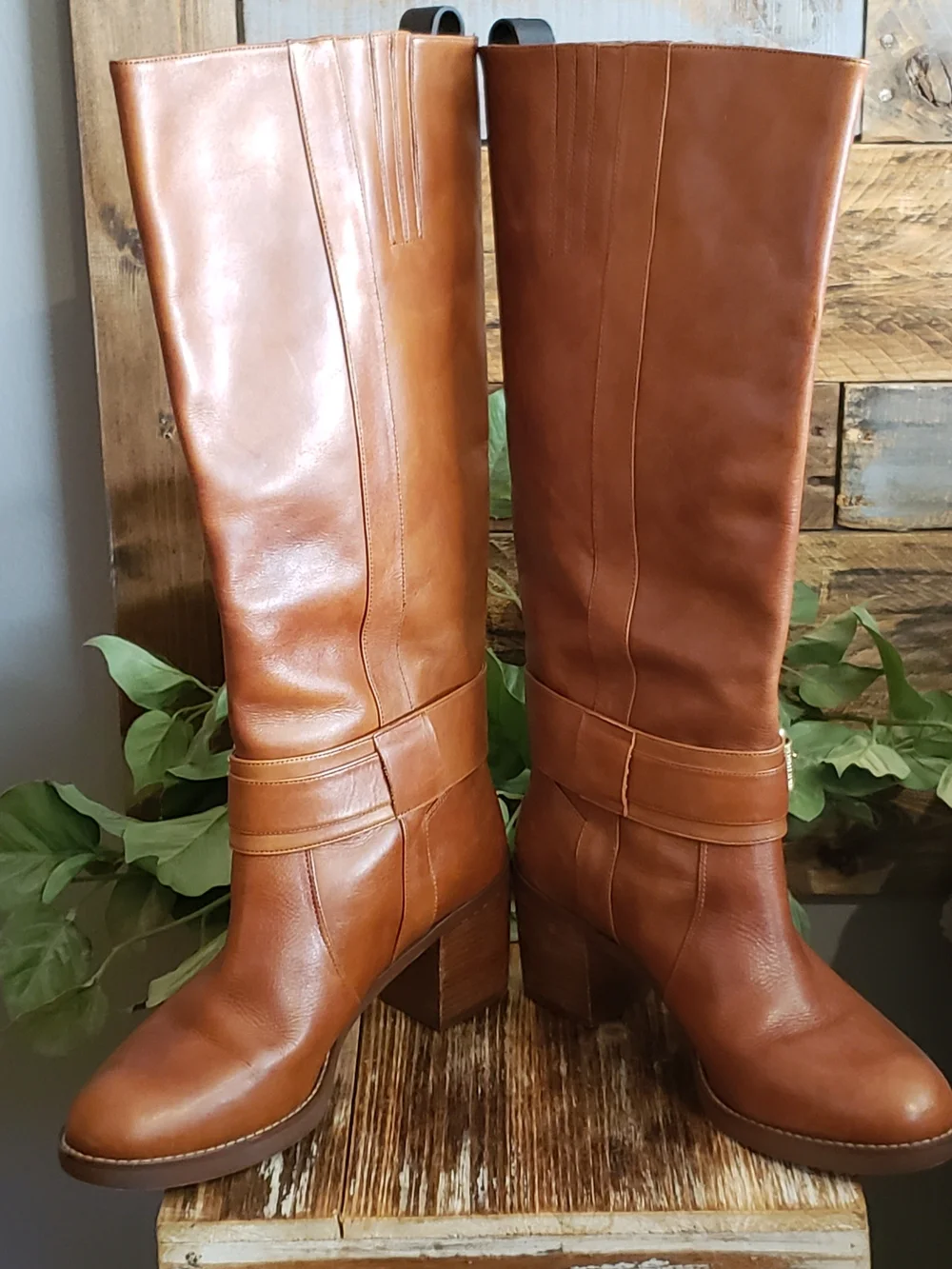 Michael Kors Cognac Tall Knee Buckle & Stud Boots